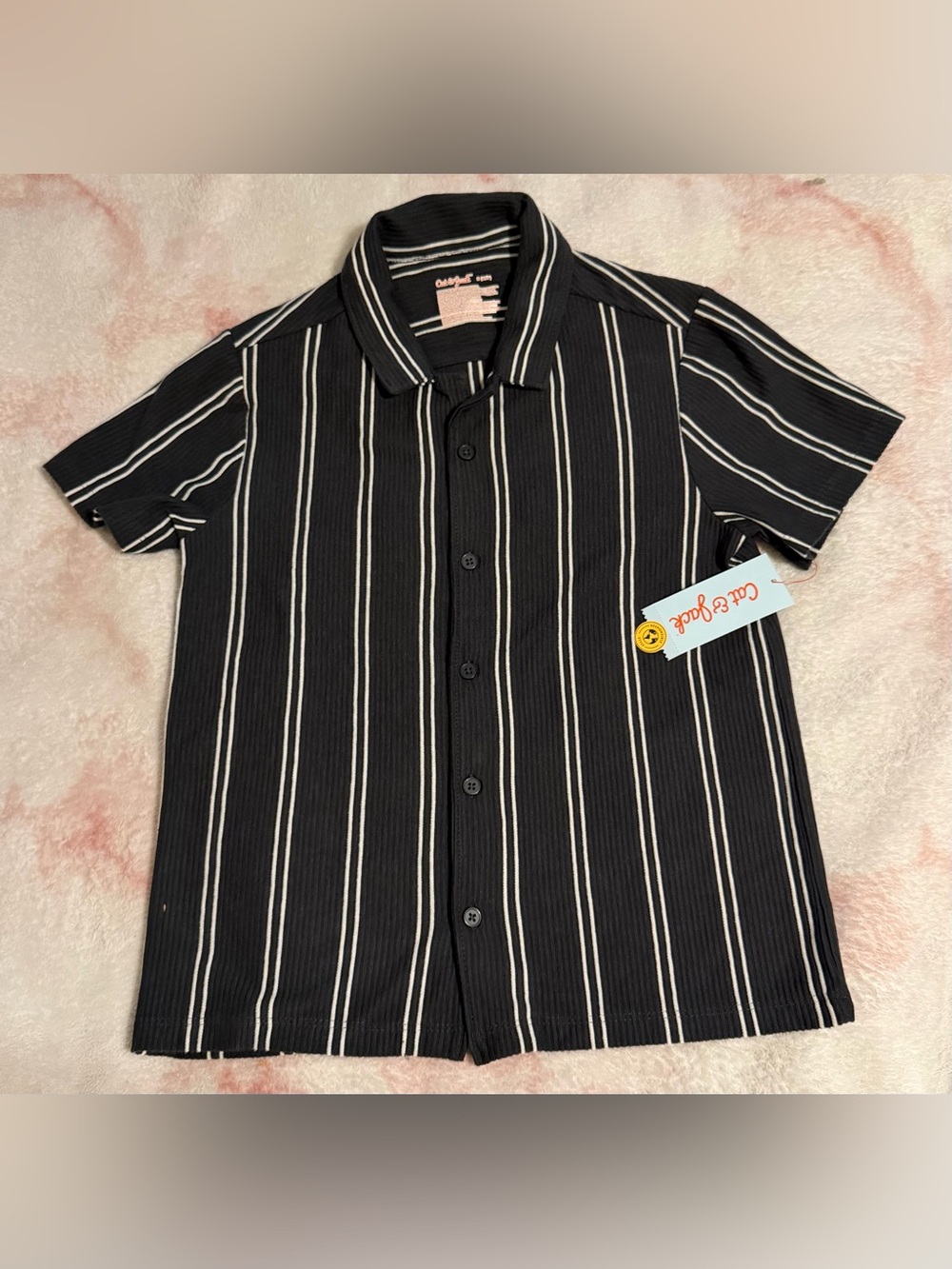 Cat & Jack boy’s  Black Vertical Stripe button down Short-Sleeve Shirt
